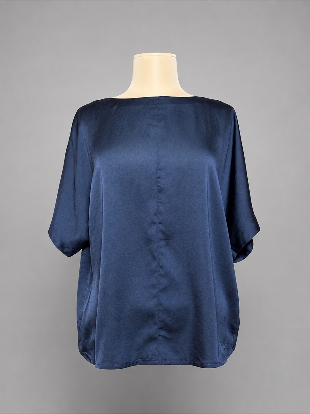 Hunkydory Womens L Navy Satin Dolman Sleeve Blouse Top Short Sleeve